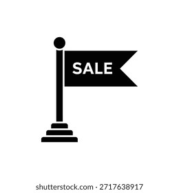 Black and white sale flag solid icon with bold rectangular banner design