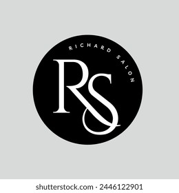 logotipo de salón blanco y negro con fondo blanco y círculo negro oscuro en el centro con texto