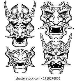 Black and white samurai mask vector illustration bundle pack