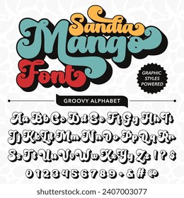 Sandia blanca y negra Mango vintage retro Font plantilla