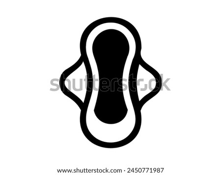 Black and white sanitary pad with wings. Vector illustration of sanitary napkin. Female menstrual pad isolated on white backdrop. Concept of menstrual care, female hygiene protection. Design, print