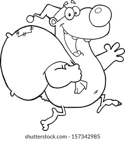 Black and White Santa Bear Running With Bag And Waving