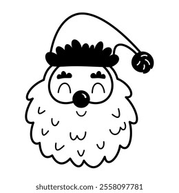Black and white Santa Claus clipart. Santa face doodle. Cute Christmas character. Hand draw vector illustration in flat style