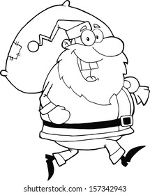 Black and White Santa Claus Running With Bag