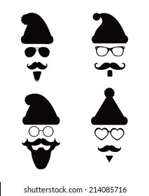 Black and White Santa Klaus fashion silhouette hipster style, illustration icons