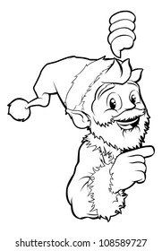 Black and white Santa pointing Christmas illustration