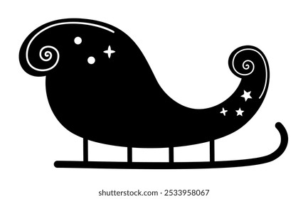 Black and white Santa sleigh clipart. Cute hand draw festive object. Vector illustration in flat style