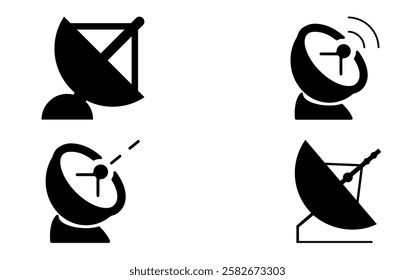 Black And White  Satellite Dish Icon Vector EPS 4 Set