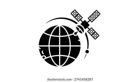 Black and white satellite orbiting earth