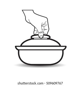 black & white saucepan & human hand-vector drawing