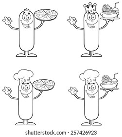 Black And White Sausage Cartoon Mascot Character 1. Vector Collection Set Isolated On White