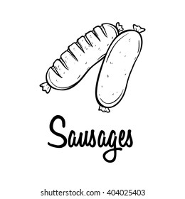Black and White Sausages Illustration With Hand Drawn or Sketch Style