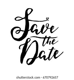 Black and white save the date lettering on white background. Hand drawn vector inscription.