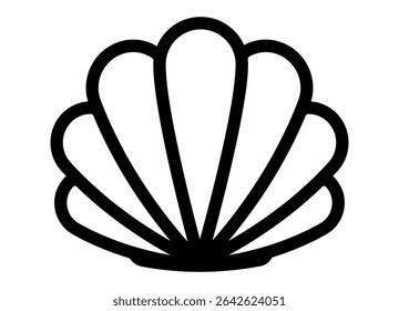 Black and white scallop shell icon vector illustration. Clipart image isolated on background.