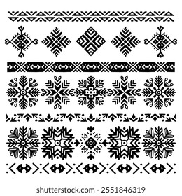 Black and White Scandinavian Folk Border Patterns Vector Set