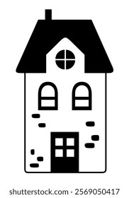 Black and white Scandinavian house clipart. Nordic house doodle in minimal flat style. Hand draw vector illustration.