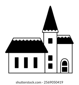 Black and white Scandinavian house clipart. Nordic house doodle in minimal flat style. Hand draw vector illustration.