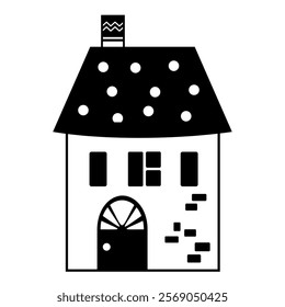 Black and white Scandinavian house clipart. Nordic house doodle in minimal flat style. Hand draw vector illustration.