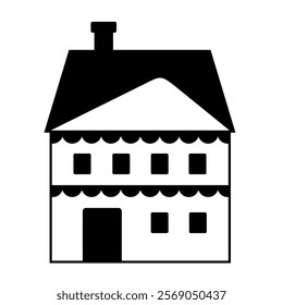 Black and white Scandinavian house clipart. Nordic house doodle in minimal flat style. Hand draw vector illustration.