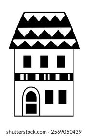 Black and white Scandinavian house clipart. Nordic house doodle in minimal flat style. Hand draw vector illustration.