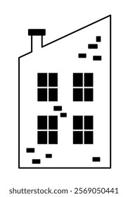 Black and white Scandinavian house clipart. Nordic house doodle in minimal flat style. Hand draw vector illustration.