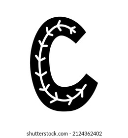 Black and white Scandinavian ornate letter C. Folk font. Letter C in Scandinavian style.