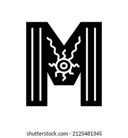 Black and white Scandinavian ornate letter M. Folk font. Letter M in Scandinavian style.