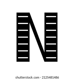 Black And White Scandinavian Ornate Letter N. Folk Font. Letter N In Scandinavian Style.