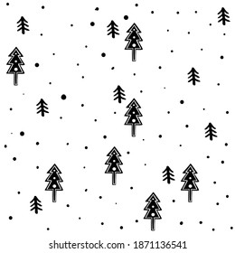 Black and white Scandinavian style pattern for Christmas and winter holidays. Christmas wrapping paper, minimal and trendy modern pattern. 