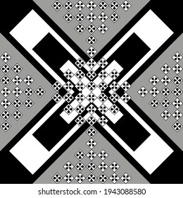 Black and white scarf pattern. Squared checkered print. Template for scarves, plaids and other textile designs.