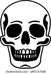 Black and white scary drawn skull with a thick outline