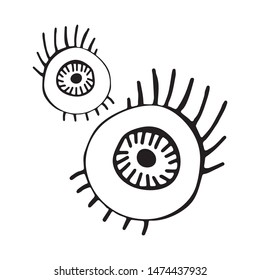 Black and white scary eye. Stylized, just style. Isolated object on white background. Monochrome icon, sign, symbol. Merry Halloween