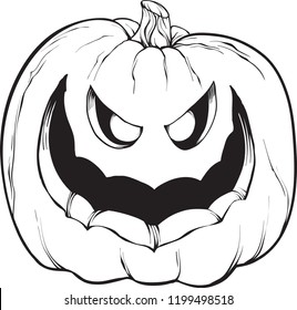 Black and white scary Jack O Lantern pumpkin decoration for Halloween