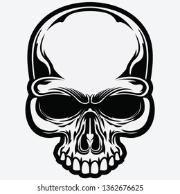 Black and White Scary Skull Vector Illustration