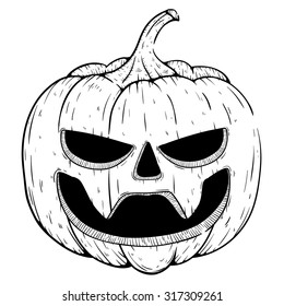 Black And White Scary Vampire Halloween Pumpkin In Sketchy Style