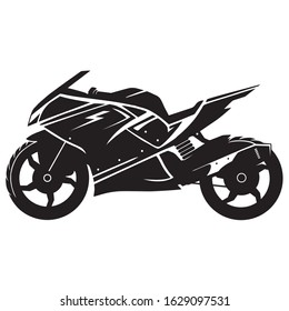 A black and white schematic drawing of a sport motorcycle