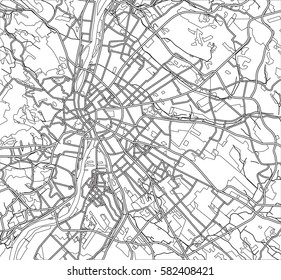 Black and white scheme of the Budapest, Hungary. City Plan of Budapest. Vector illustration