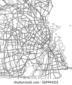 Black and white scheme of the Copenhagen, Denmarkl. City Plan of  Copenhagen. Vector illustration