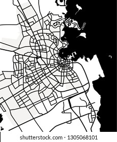 Schwarz-Weiß-Schema von Doha, Katar. Stadtplan von Doha. Vektorillustration