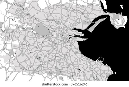 Black and white scheme of the Dublin, Ireland. City Plan of Dublin. Vector illustration