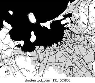 Black And White Scheme Of The Fukuoka, Japan. City Plan Of Fukuoka. Vector Illustration