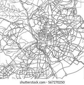 Black and white scheme of the Madrid, Spain. City Plan of Madrid. Vector illustration