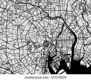 Black And White Scheme Of The Tokyo, Japan. City Plan Of Tokyo. Vector Illustration