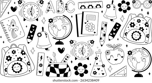Black and white school 16oz libbey glass can wrap. Back to school cup wrap, Sublimation design, School Supplies, Teacher Appreciation, Tumbler Wrap, School doodle, UV DTF design