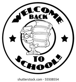 Black And White School Boy With Books On A Welcome Back To School Circle