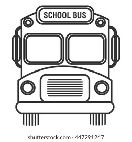 black and white school bus front view over isolated background, vector illustration 