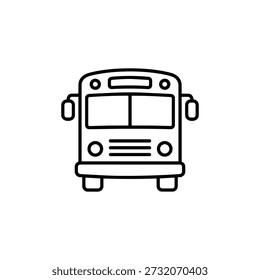Icono de autobús escolar en blanco y negro vista frontal simple Ilustración vectorial de regreso a la escuela