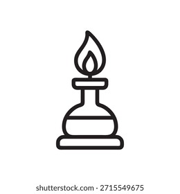 Schwarz-Weiß-Wissenschaft, Vektorgrafik eines Laboralkoholbrenners mit Flammensymbol für Chemie- und Bildungsdesign