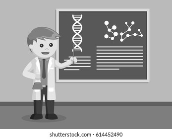 black and white scientist explain his work black and white style
