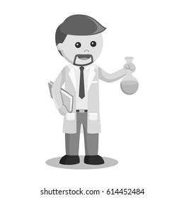 black and white scientist holding test tube black and white style